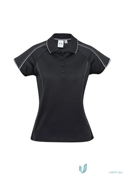 Black women’s Ladies Blade Polo with white trim from Biz Collection Ladies Blade short sleeve