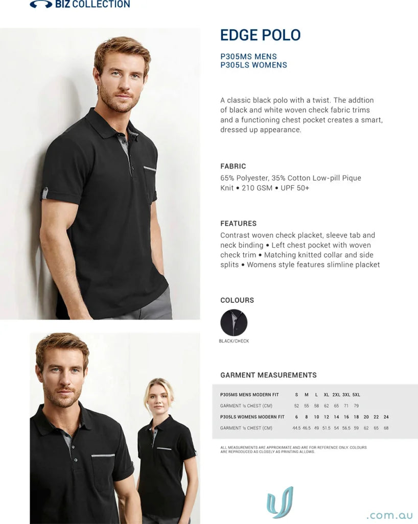 Black and white trim ladies Blade Polo shirts from Biz Collection Ladies short sleeve style