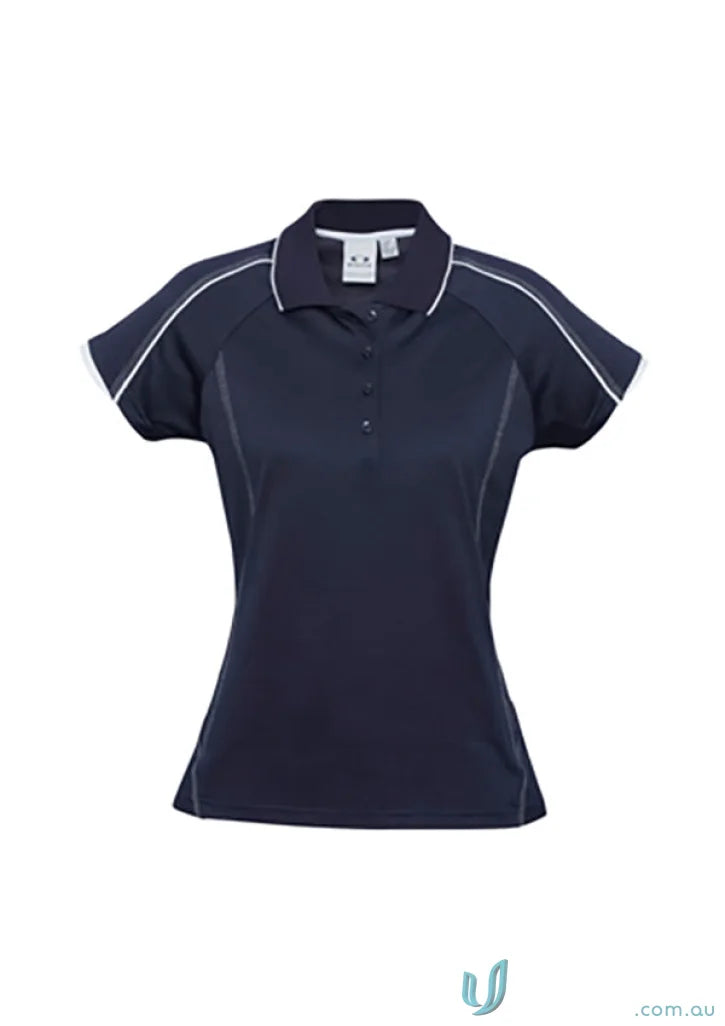 Navy blue Ladies Blade Polo shirt with white trim from Biz Collection Ladies blade short sleeve