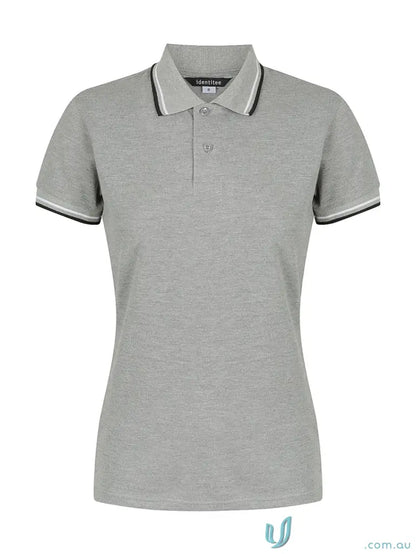 Ladies Bobby Polo shirt in grey with striped collar and sleeves for a casual look