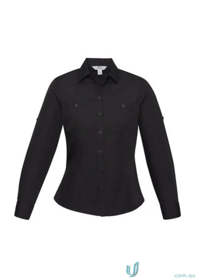 Black Bondi Long Sleeve Shirt, Ladies Bondi Roll Up LS Shirt for women