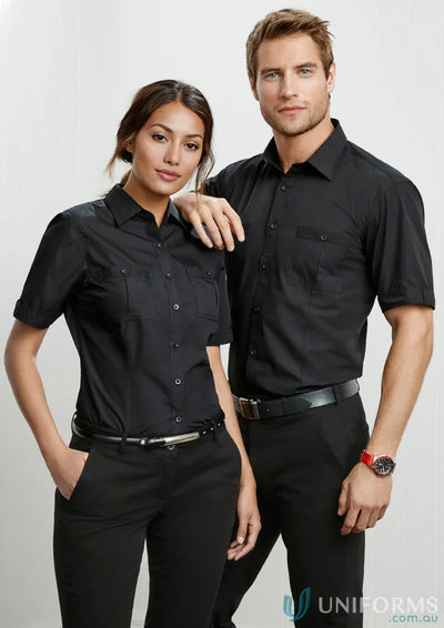 Two women matching in black Bondi Short Sleeve Shirts from Biz Collection Ladies