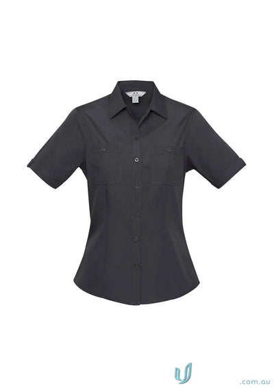 Dark gray womens bondi short sleeve button-down shirt from Biz Collection Ladies