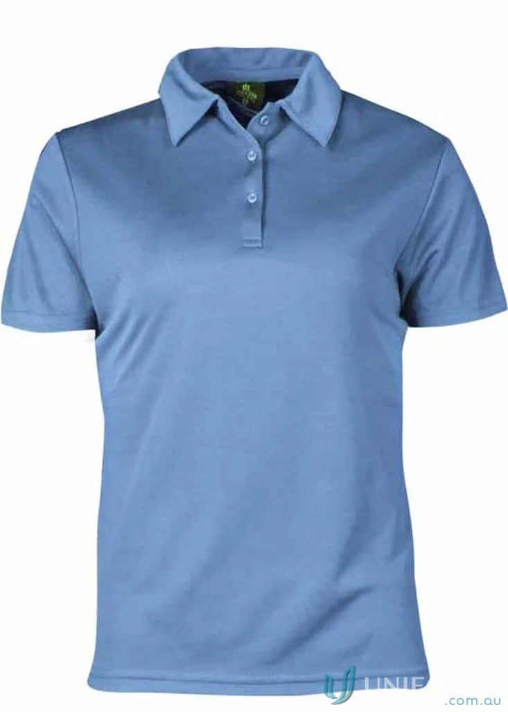 Light blue Ladies Botany Polo shirt made of comfy fabric, perfect for uniforms or workwear