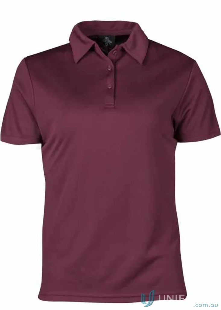 Ladies Botany Polo in deep burgundy with soft fabric, perfect for workwear or uniforms