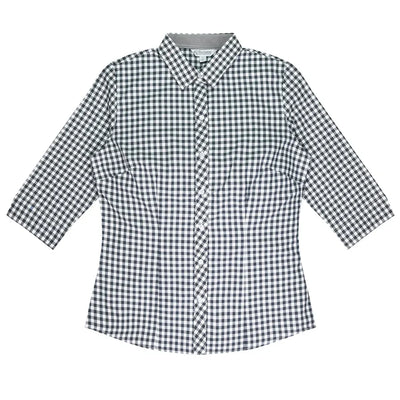 Ladies Brighton 3Q shirt in black white gingham, 3-quarter sleeves