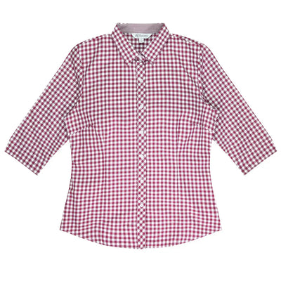 Ladies Brighton 3Q lady shirt in red white gingham, 3-quarter sleeves