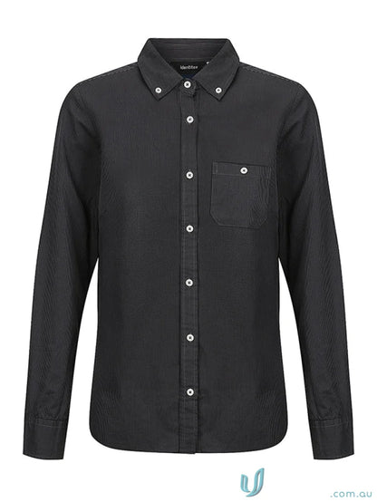 Ladies Brody Long Sleeve Shirt with black button-down design and chest pocket