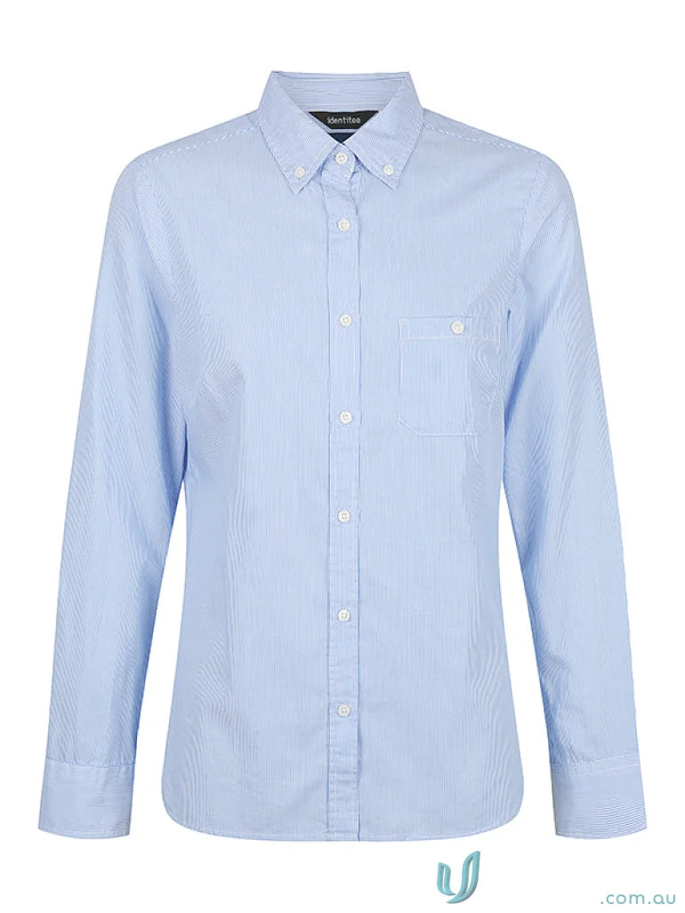 Light blue striped brody long sleeve shirt for ladies, perfect for casual wear