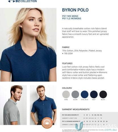 Ladies Byron Polo showing product details, perfect for women’s Byron short or short sleeve polo style