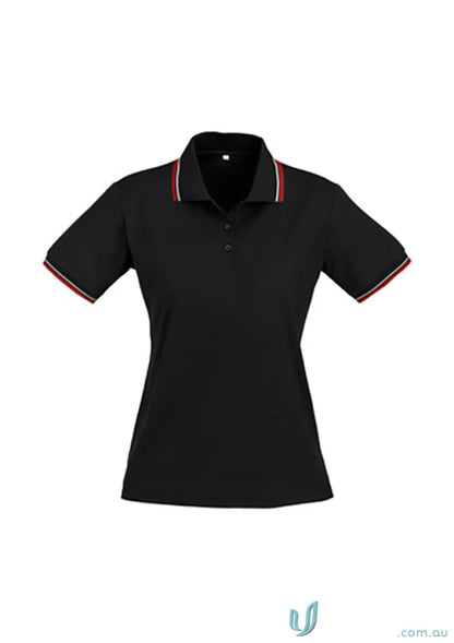 Ladies Cambridge Polo from Biz Collection Ladies with red and white striped trim