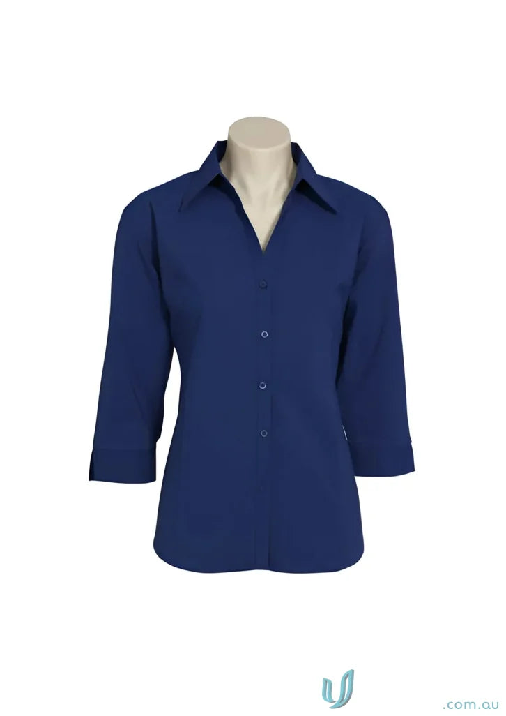 Blue three-quarter sleeve shirt from Ladies Chelsea Stretch Biz Collection for ladies metro