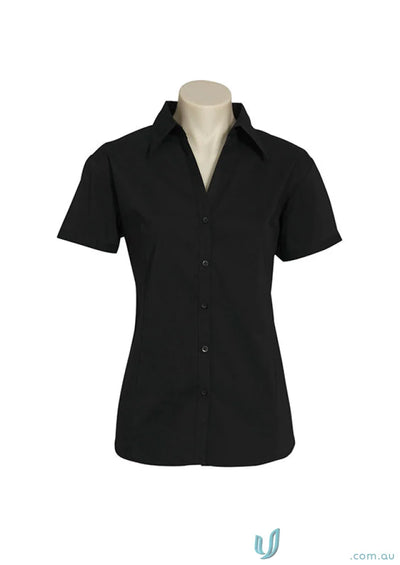 Women’s metro black short-sleeved stretch SS shirt from Biz Collection Ladies Biz Collection