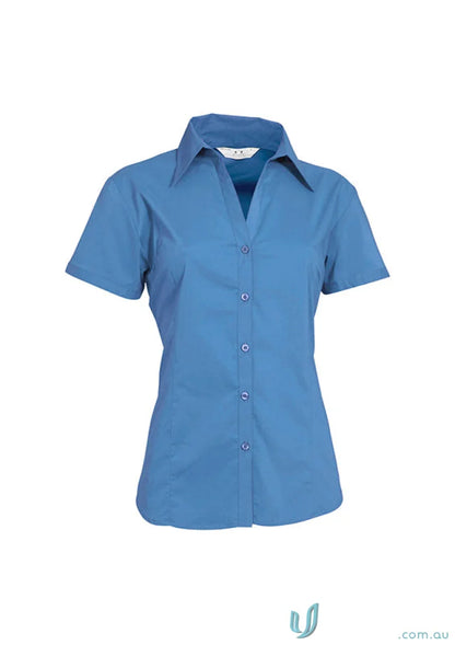 Blue short-sleeved stretch SS shirt from Women’s Metro Biz Collection Ladies
