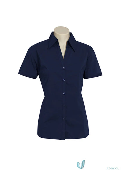Women’s metro navy blue short-sleeved stretch SS shirt from Biz Collection Ladies biz collection