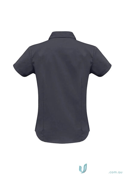 Women’s metro biz collection ladies dark gray stretch ss shirt for casual or office wear