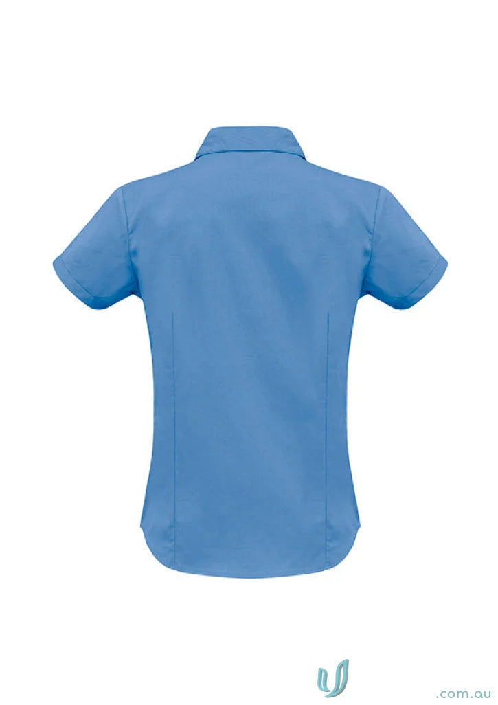 Light blue women’s metro stretch ss shirt from Biz Collection Ladies for a sleek look