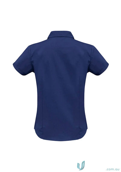Women’s metro navy blue short-sleeved stretch ss shirt from Biz Collection Ladies Biz Collection Ladies