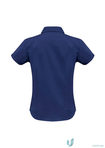 Women’s metro navy blue short-sleeved stretch ss shirt from Biz Collection Ladies Biz Collection Ladies
