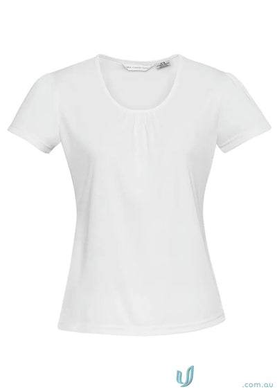 White short-sleeved T-shirt from K315LS Ladies Chic for a versatile styleâpolyester interlock knit