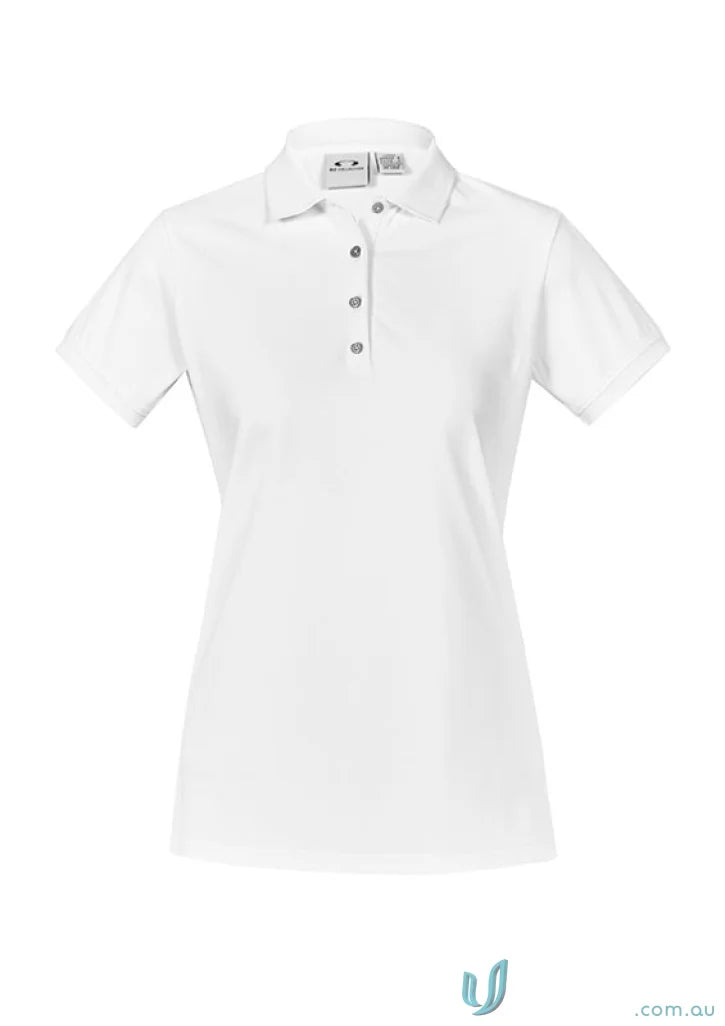 Plain white ladies city short sleeve polo shirt with four-button placket for women