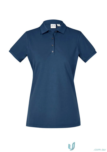 Ladies City short sleeve polo shirt in dark blue with four-button placket