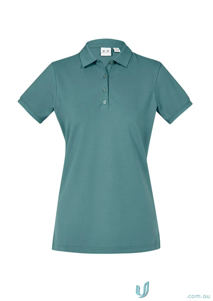 Ladies City Polo in teal short sleeve polo shirt with classic collar and three-button placket