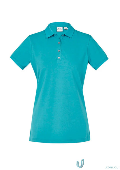 Ladies City short sleeve polo shirt in teal with four-button placket and collar
