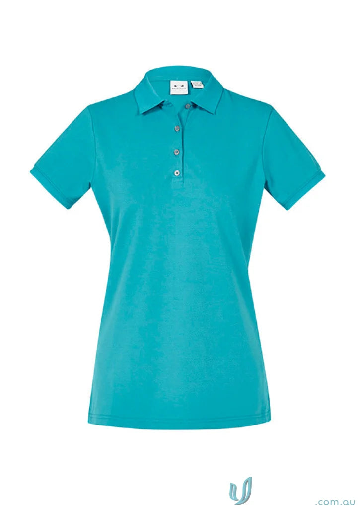 Ladies City short sleeve polo shirt in teal with four-button placket and collar