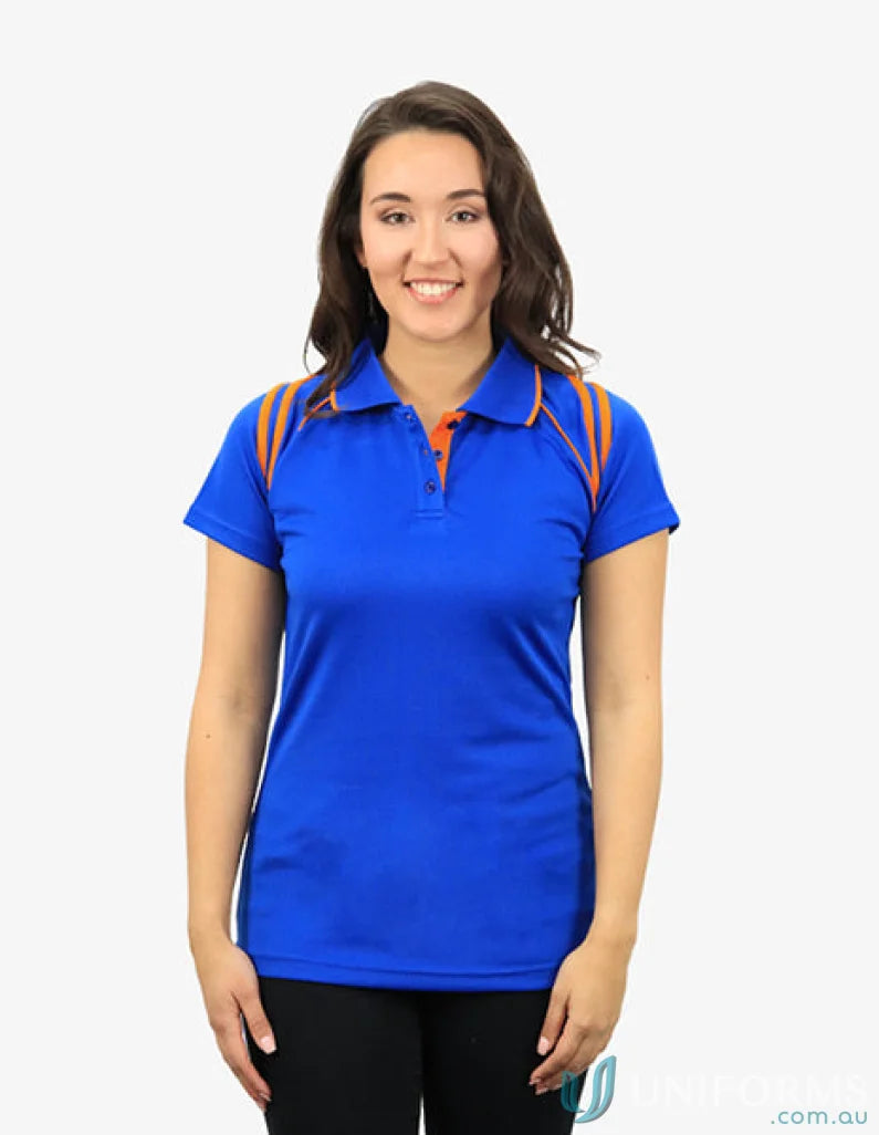 Blue and orange Ladies Cobra SS Polo with cooldry moisture management tech for comfy wear