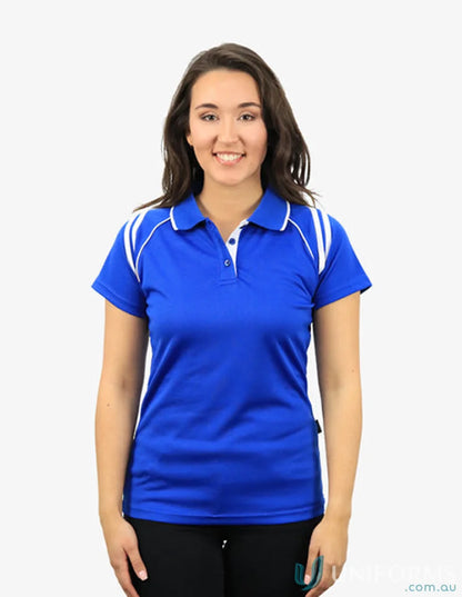 Ladies Cobra SS Polo in blue and white with cooldry moisture management tech