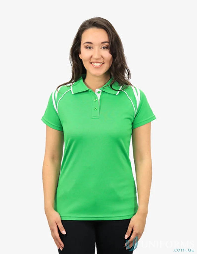 Woman in a Ladies Cobra SS Polo showcasing cooldry moisture management technology
