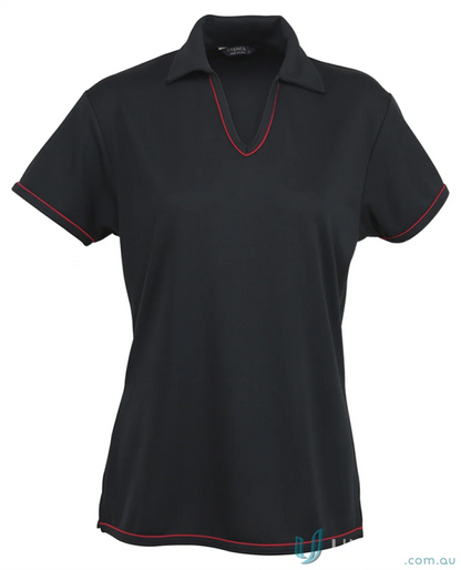 Ladies Cool Dry Polo shirt with red stitching, perfect for workwear and uniforms