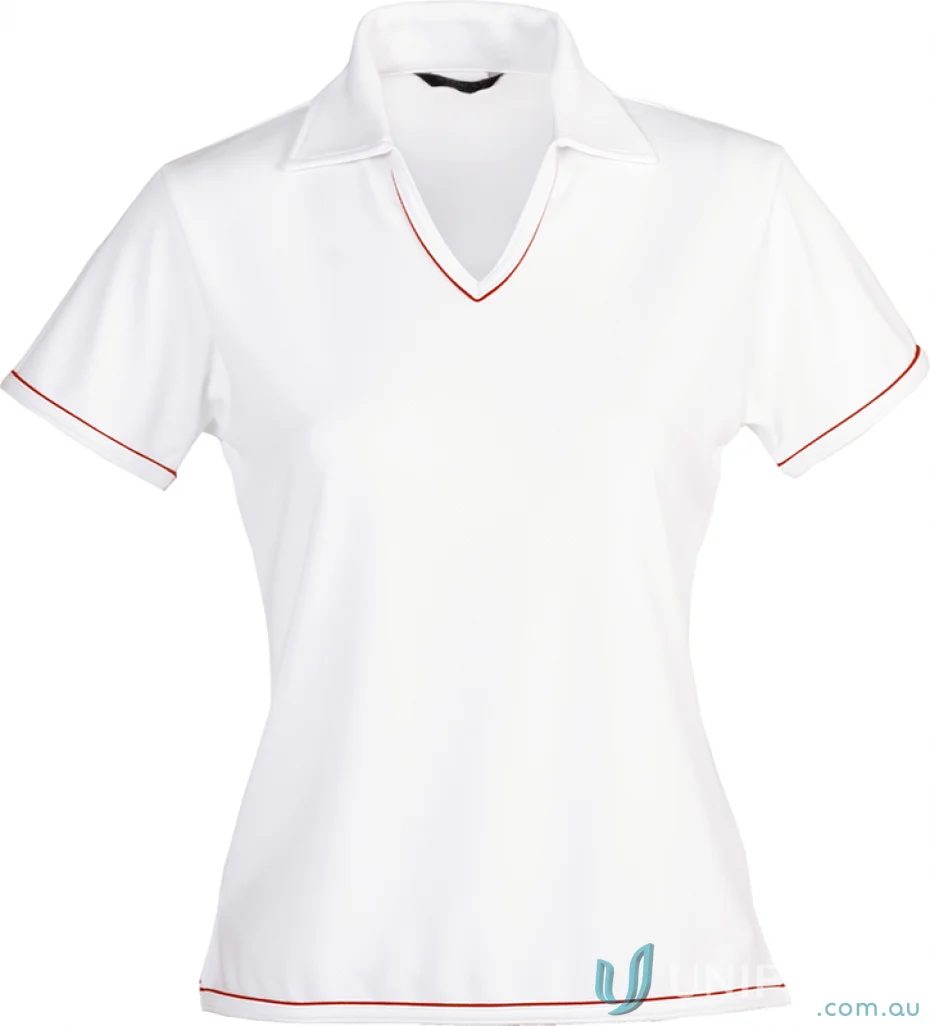 White Ladies Cool Dry Polo shirt with red piping, perfect for uniforms and workwear