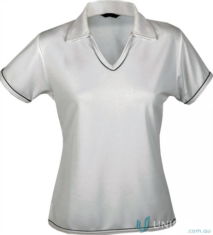 White Ladies Cool Dry Polo shirt with black piping, perfect for workwear uniforms