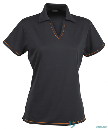 Ladies Cool Dry Polo shirt with orange trim, perfect for workwear and uniforms