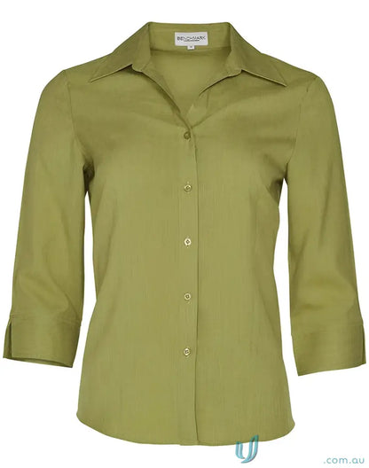 Green button-down blouse from Winning Spirit Ladies CoolDry 3Qtr Shirt collection