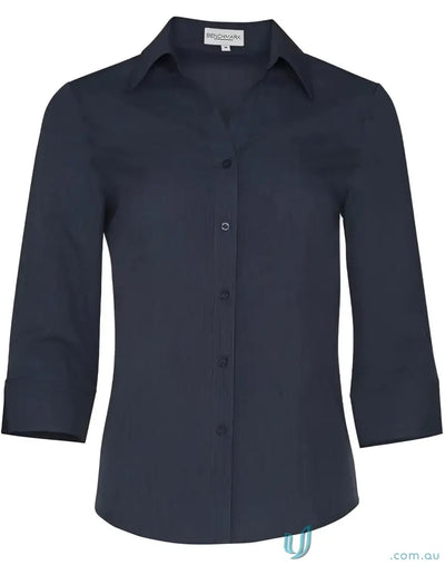 Navy blue Winning Spirit Ladies CoolDry 3Qtr Shirt with buttons and three-quarter sleeves