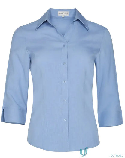 Light blue Winning Spirit Ladies CoolDry 3Qtr Shirt with button-down design