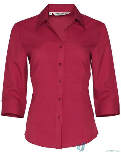 Winning Spirit Ladies CoolDry 3Qtr Shirt in Maroon with three-quarter sleeves for a stylish look