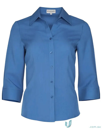 Blue Winning Spirit Ladies CoolDry 3Qtr Shirt with button-down sleeves