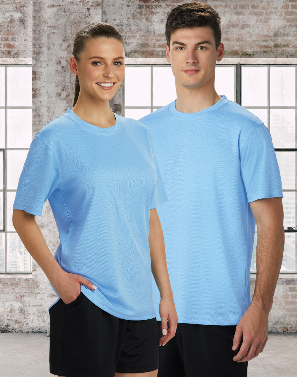 Ladies ts23 cooldry light blue short-sleeve textured t-shirt