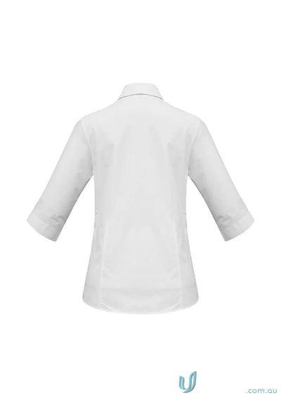 White three-quarter sleeve work shirt cotton poplin from Biz Collection Ladies for uniform looks