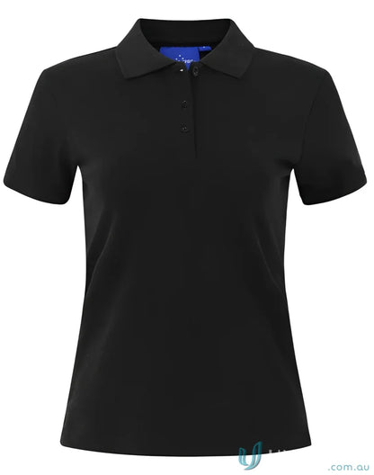 Black women’s polo shirt from Winning Spirit Ladies collection, perfect for Darling Harbour polo events