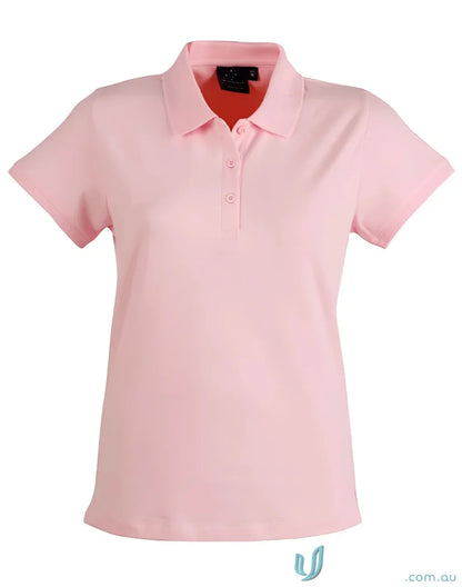 Pink short-sleeved polo shirt from Winning Spirit Ladies Cotton Stretch Pique collection at PS56 Darling Harbour