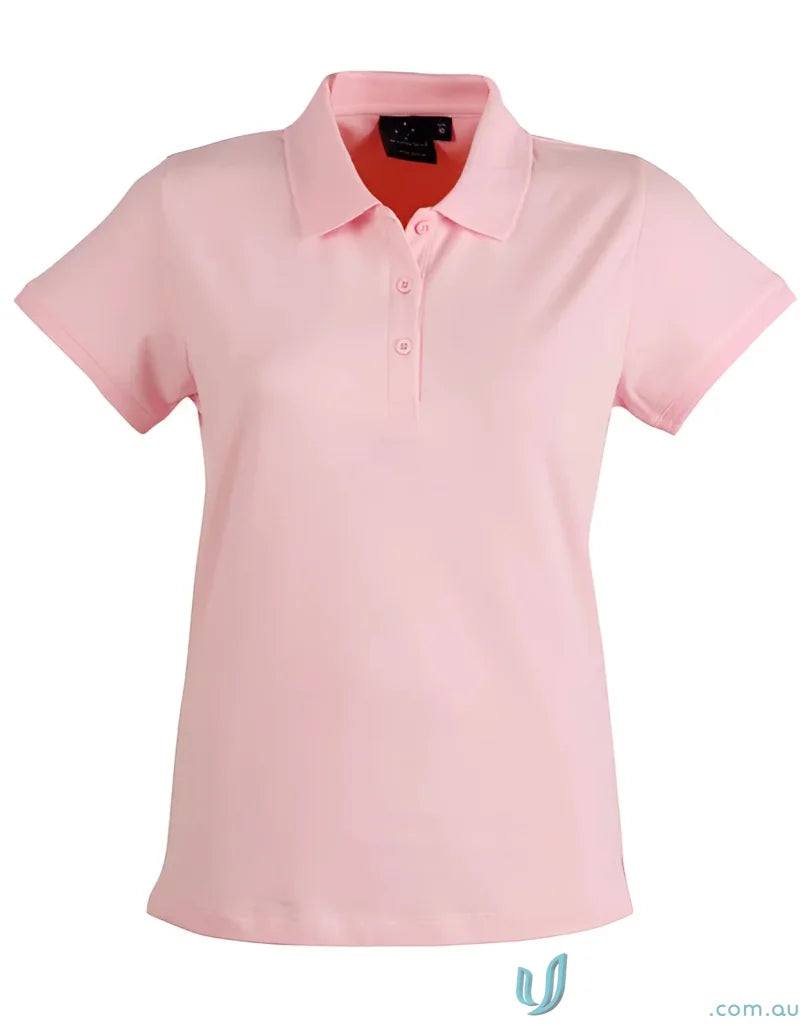 Pink short-sleeved polo shirt from Winning Spirit Ladies Cotton Stretch Pique collection at PS56 Darling Harbour