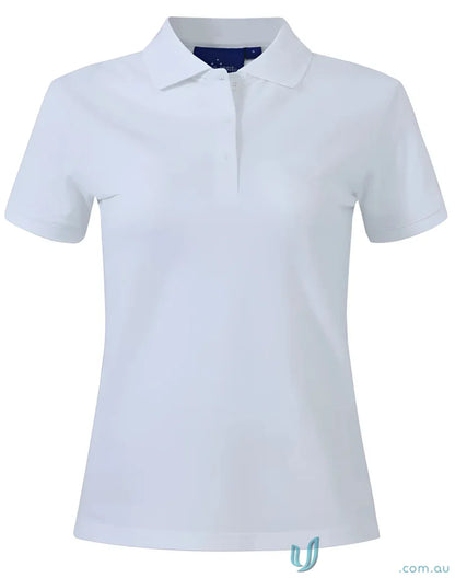White short-sleeved polo from Winning Spirit Ladies, perfect for Darling Harbour polo fun