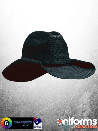 Black straw sun hat with imprint details, perfect for Ladies Cowboy Straw stock