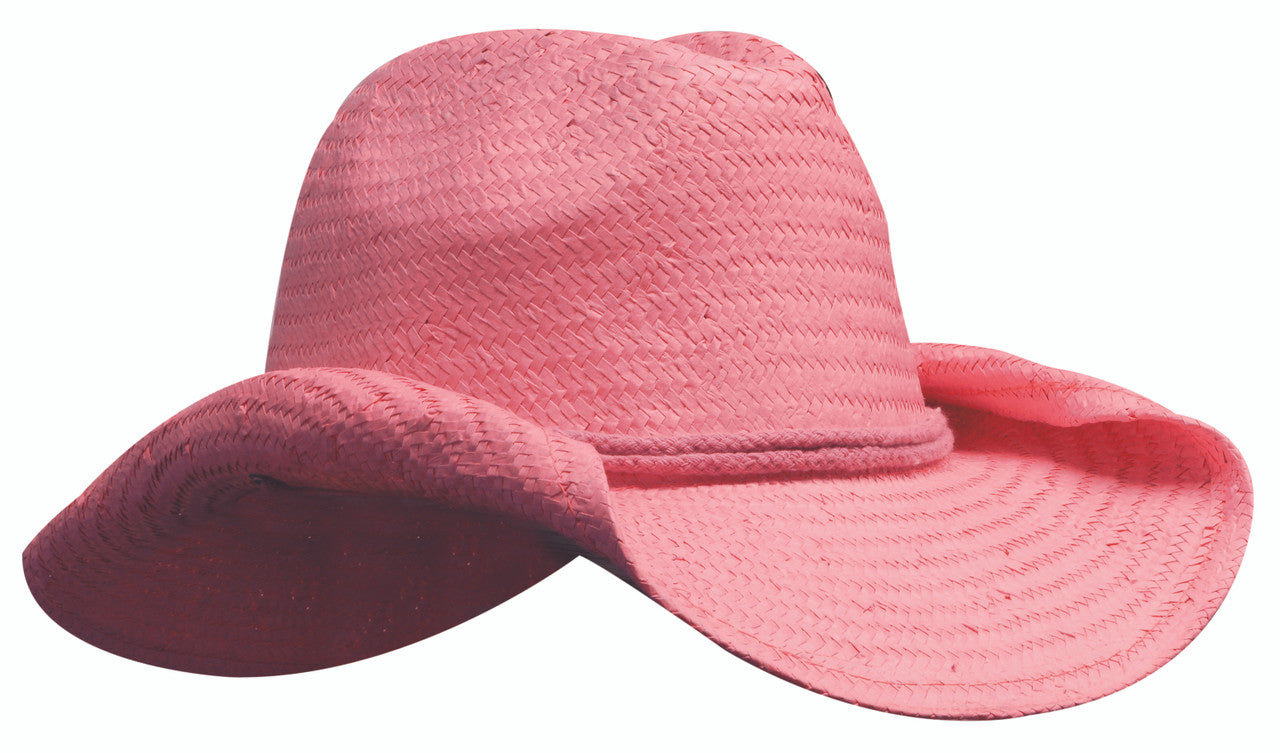 Pink Ladies Cowboy Straw hat, 60cm wide brim woven stock imprint design