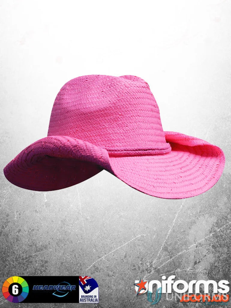 Pink straw sun hat with imprint, perfect stock accessory, 50 centimeters wide